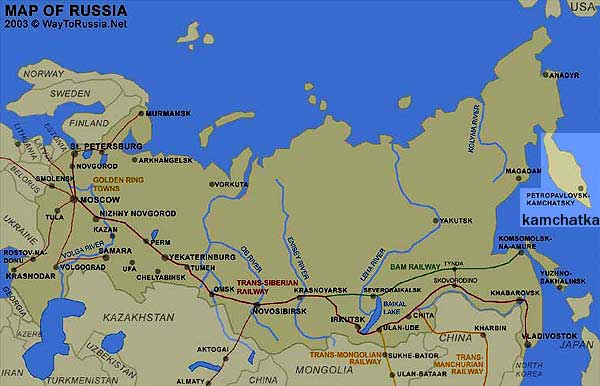Map of Kamchatka on Russian map