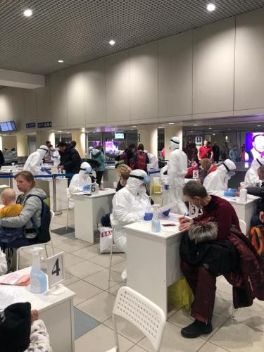 Coronavirus checks in Moscow airport, Russia