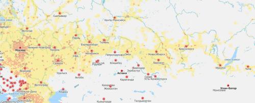 Beeline mobile network coverage map in Russia