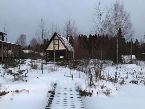 The village house at Gorneshno village in winter