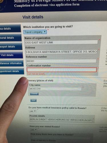 My friend Diego filling out the Russian visa applicaiton form