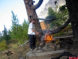 Camping and making fire at Altay