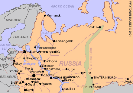 Map of Russia, around St. Petersburg region